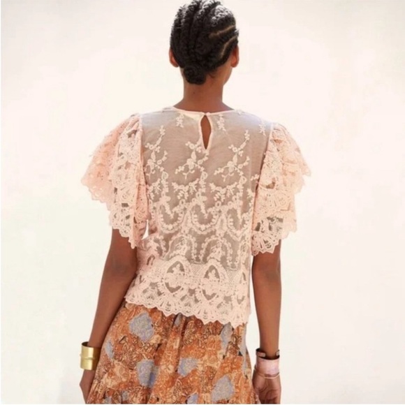 Anthropologie Forever That Girl Grace Tiered Lace Back Top Pink NWOT - Picture 2 of 9